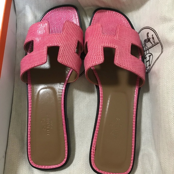Hermes Shoes - Hermès Oran Sandals in hot pink lizard size 38 EU
